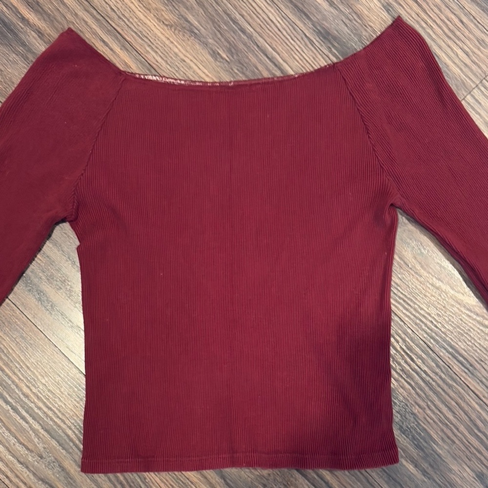 Off-Shoulder Burgundy Crop Top by Brandy Melville (OS) - Picture 2 of 8